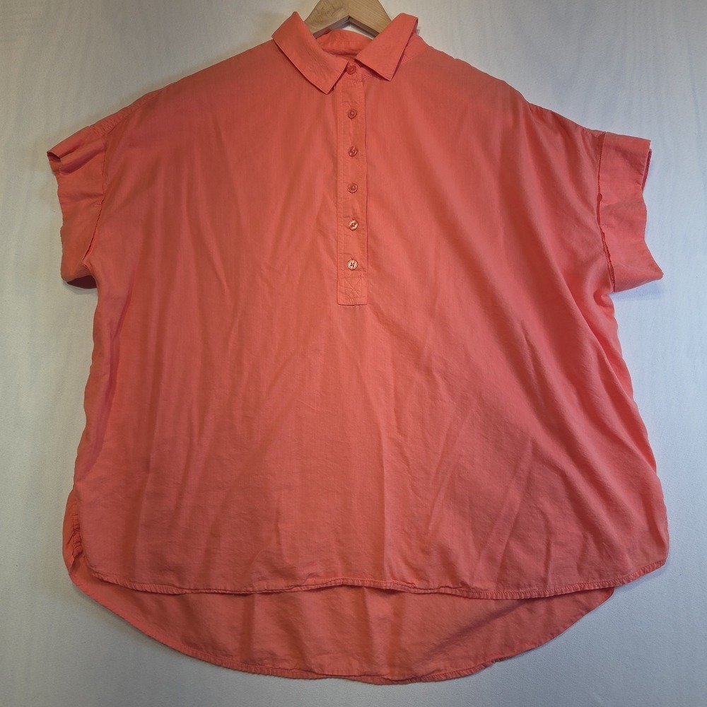 Lane Bryant 14/16 Coral Popover Blouse Collared Dolman Short Sleeve Cotton Modal